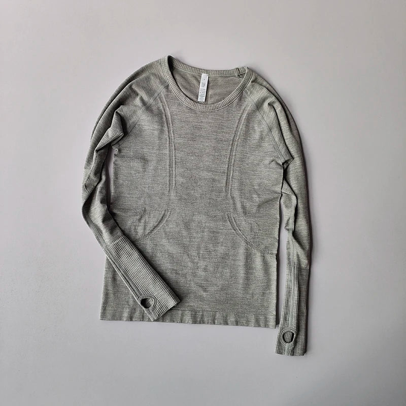 Women Yoga Top Round Neck Seamless Long Sleeve Gym Shirt For Fitness Winter