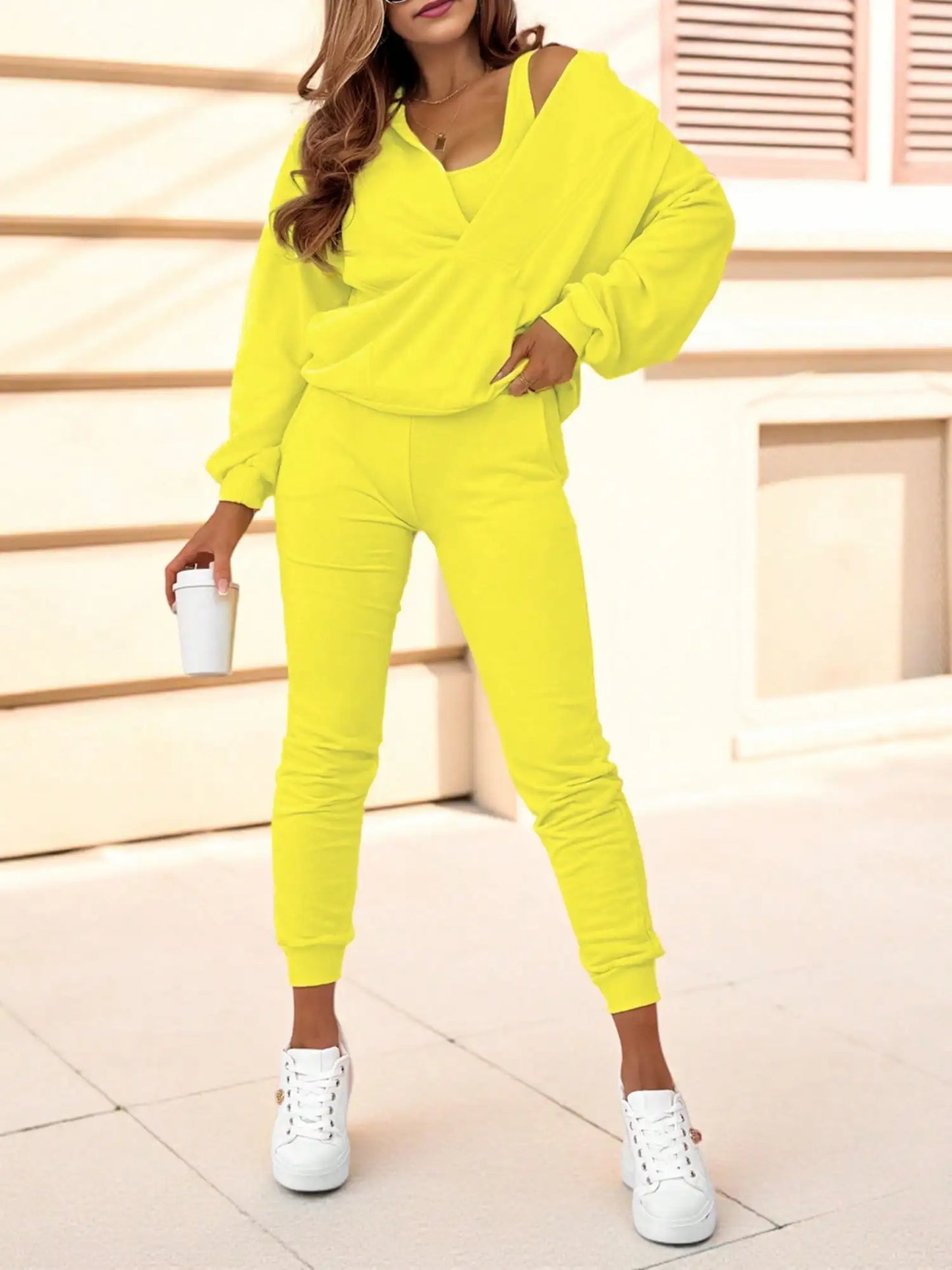 Fisoew Knitted Half-Zip Top and Joggers Set Casual Sportswear
