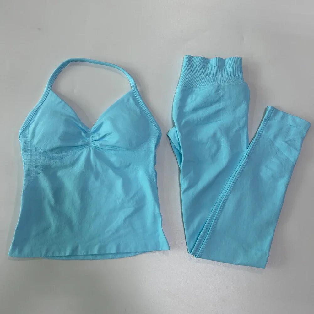 No Logo Seamless Gym Set Women Tank Tops And Leggings