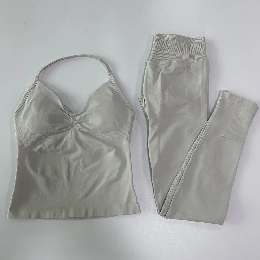 No Logo Seamless Gym Set Women Tank Tops And Leggings