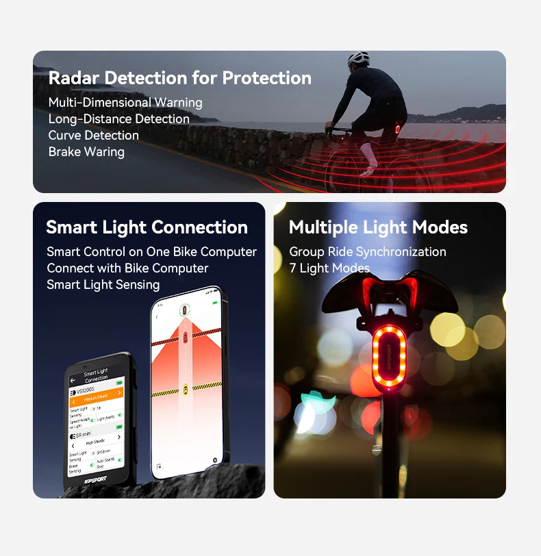 iGPSPORT SRmini Radar Tail Light With Brake Alert IPX7 Waterproof