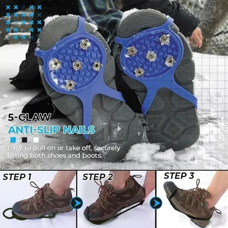 5 Teeth Ice Gripper For Shoes Unisex Snow Cleats Non Slip For Hiking