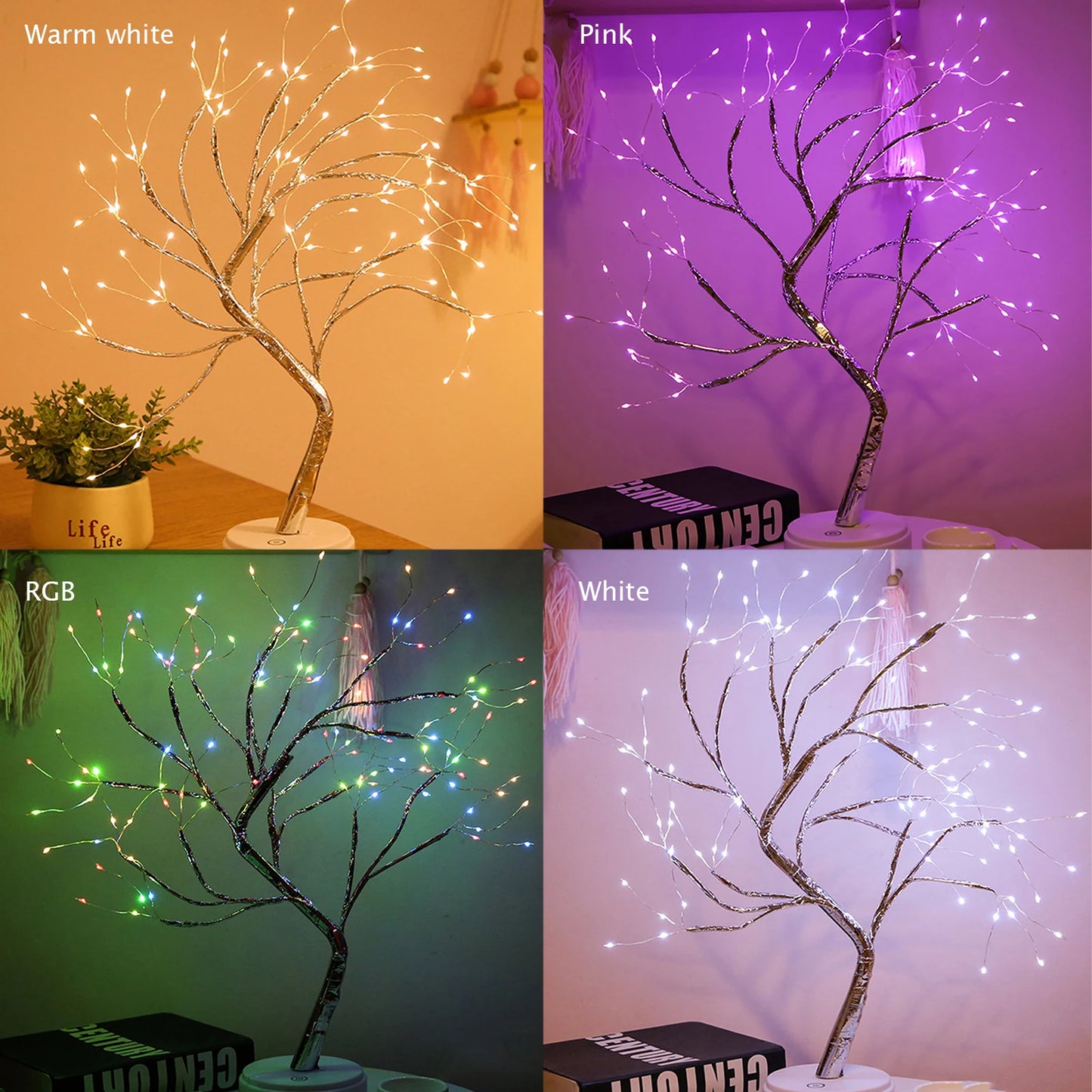 20 Inch Bonsai Tree Light Tabletop LED Night Light USB Powered Touch Switch