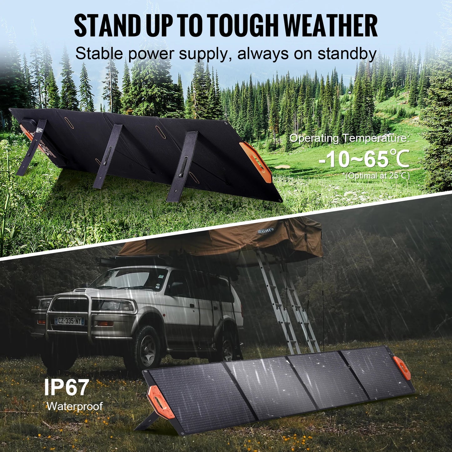 SucceBuy Portable Monocrystalline Solar Panel 200W Foldable ETFE Waterproof Outdoor