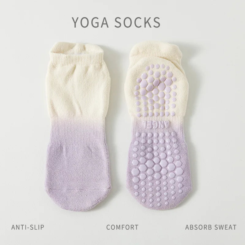 Women Yoga Socks Cotton Gradient Non Slip Silicone Grip Low Ankle Pilates Socks