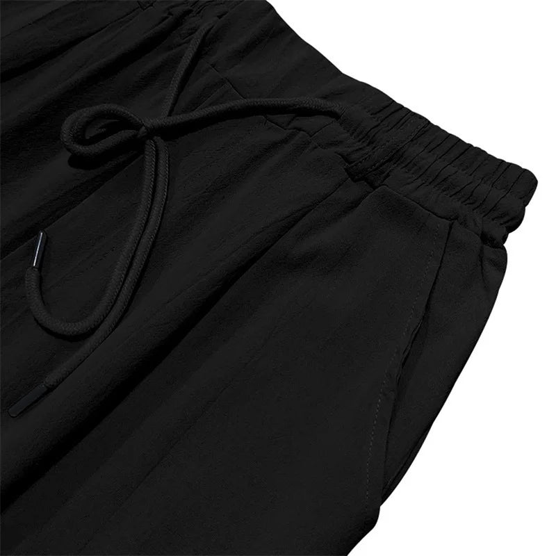 Men's Lightweight Linen Drawstring Pants With Pockets For Summer Beach Wear