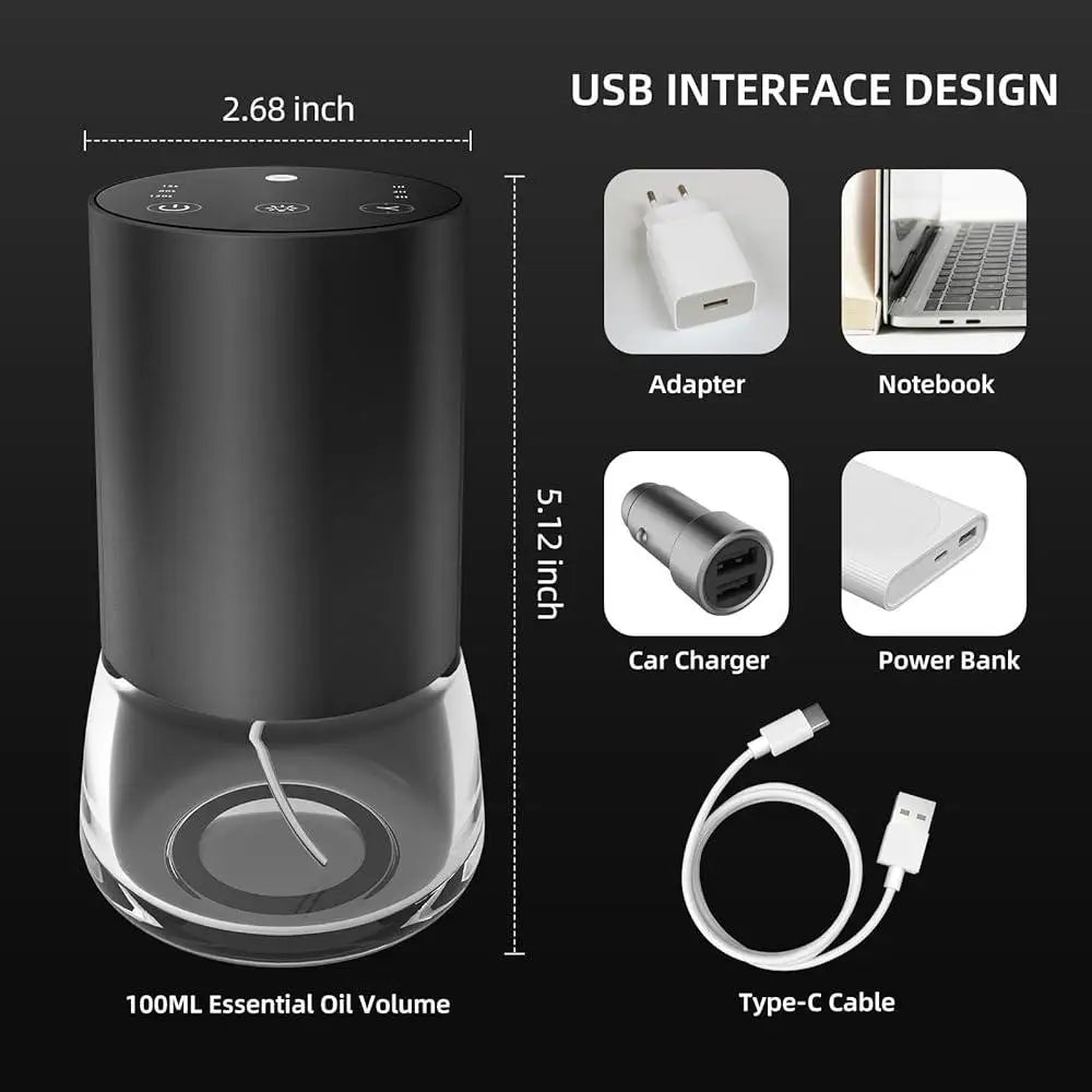 Cordless Waterless Essential Oil Diffuser Battery Powered Usb Rechargeable 100ml