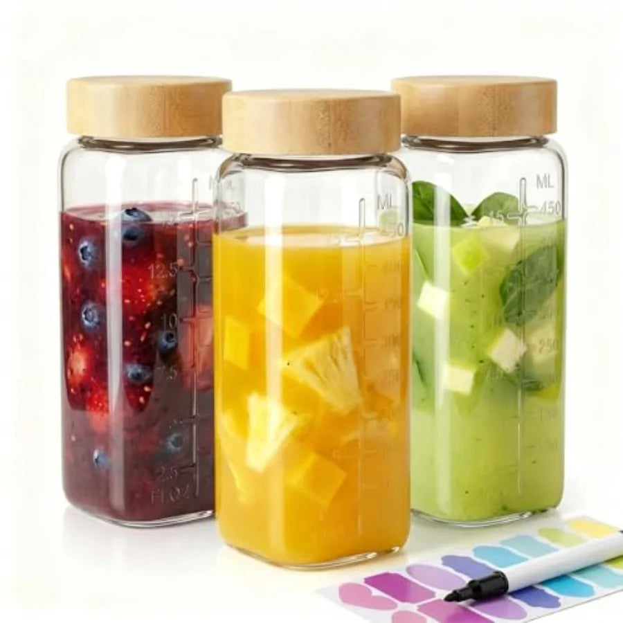 Reusable Juice Bottle With Bamboo Lid Three Pack Kit