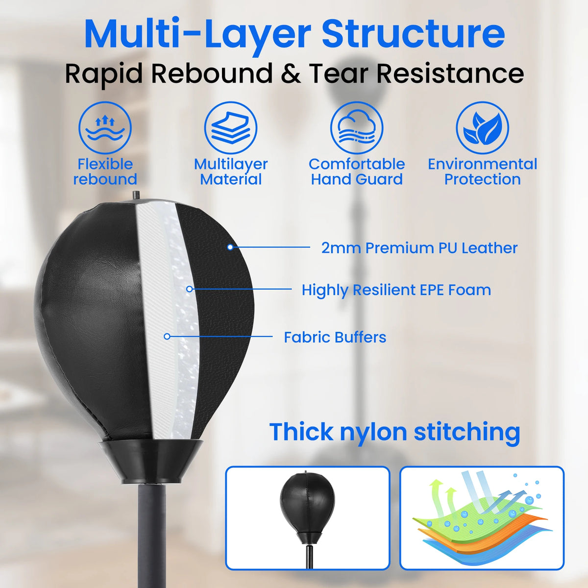 Adjustable Free Standing Boxing Reflex Speed Bag With Heavy Spring