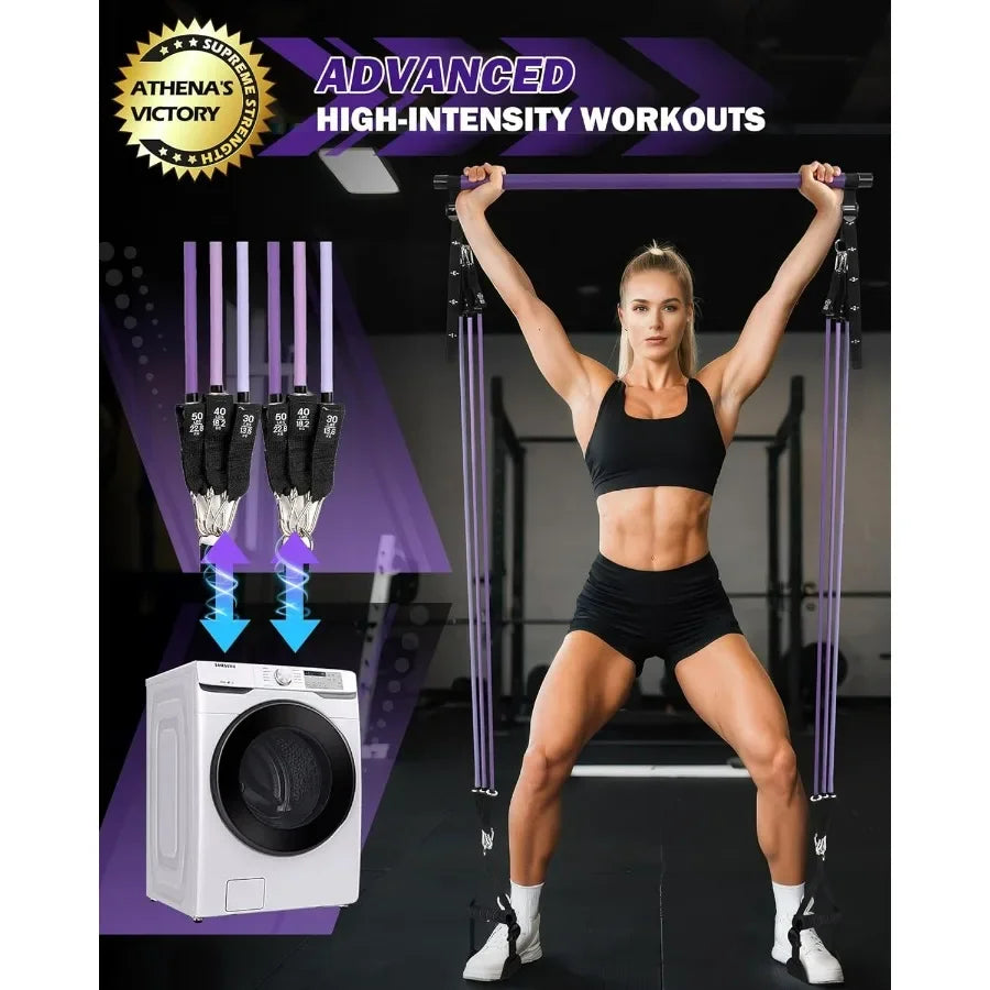 Pilates Bar Kit With Resistance Bands Stainless Steel