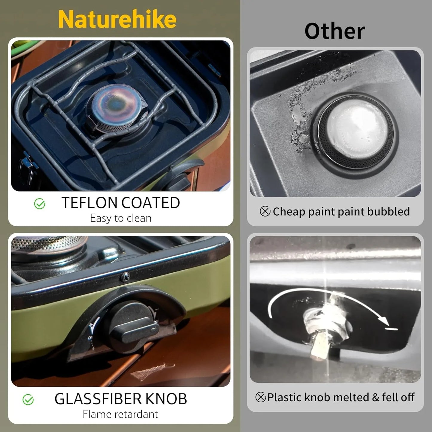 Naturehike Folding Dual Burner Gas Stove Isobutane Piezo Ignition 16000 BTU