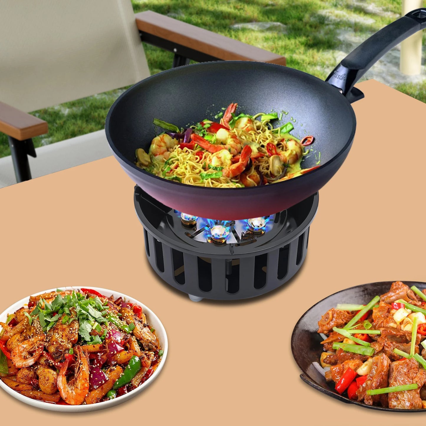 Rolled Steel Portable Camping Stove 72000 BTU Windproof Gas Cooker