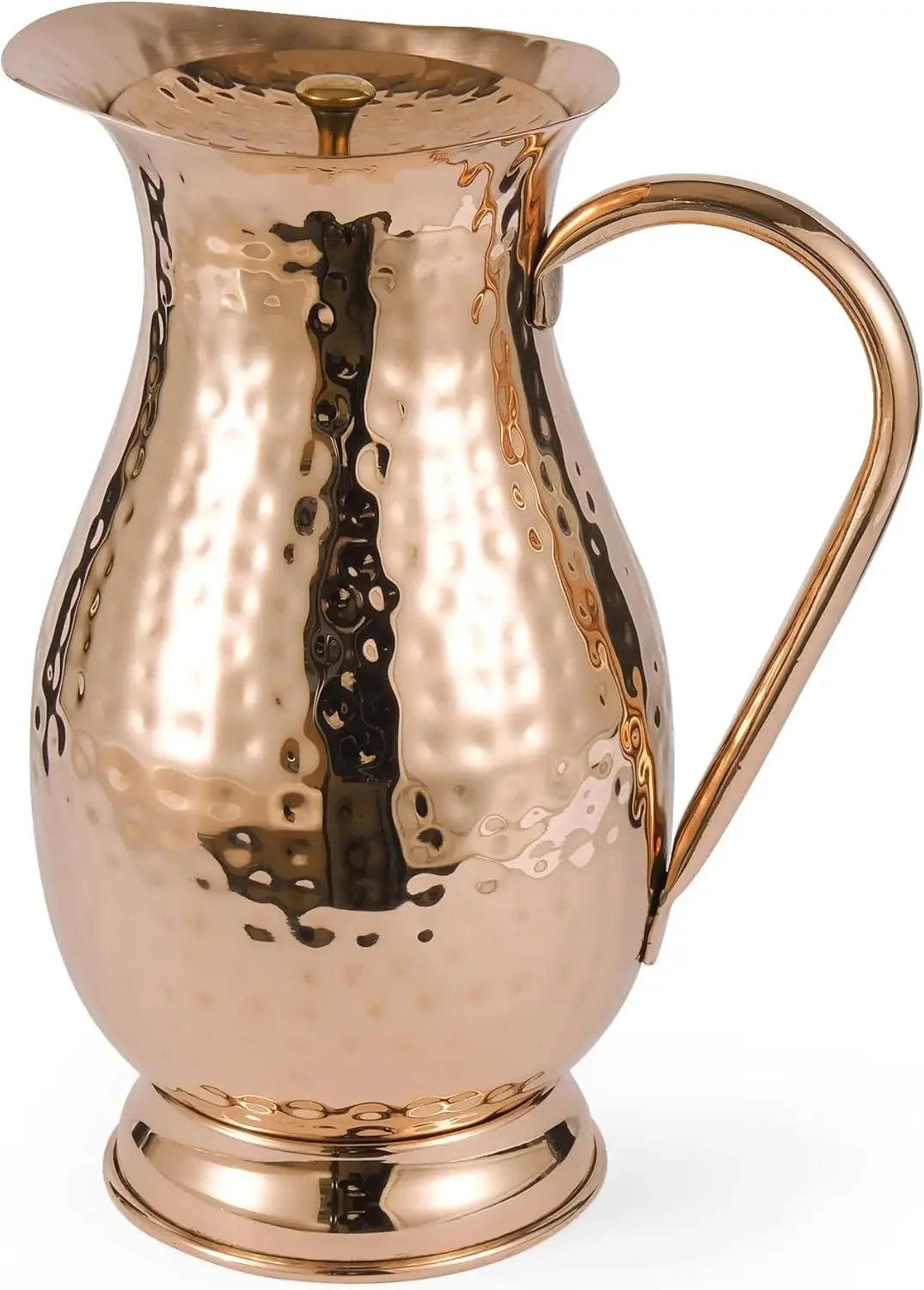 Pure Copper Pitcher With Lid Handcrafted Hammered Carafe