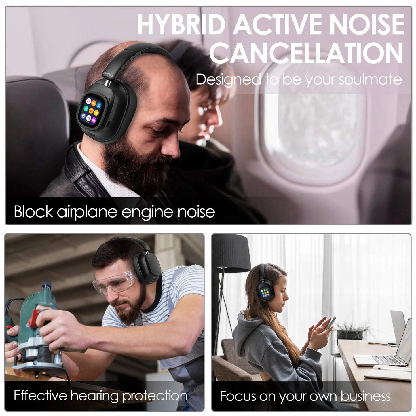 Siindoo ANC930Plus Hybrid Wireless Headphones Featuring Advanced Touch Controls App