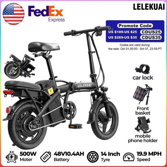 LELEKUAIFolded Folding Electric Bike 500W 24MPH