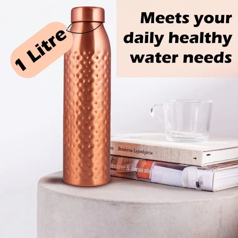 Pure Copper Water Bottle Hammered Ayurvedic Vessel