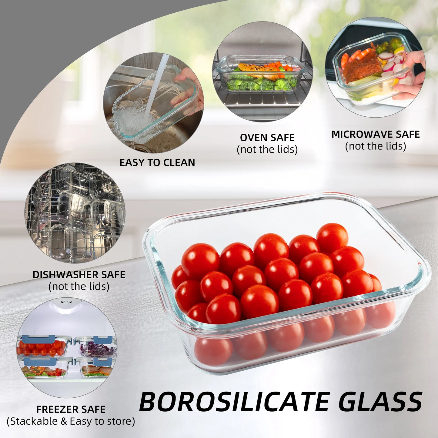 Glass Food Storage Containers Set Leakproof Airtight BPA-Free Microwave Oven-Safe