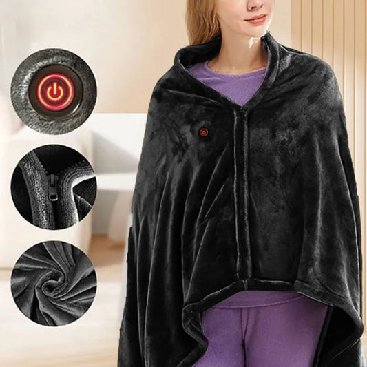 USB Heated Shawl Electric Blanket With 3 Heating Levels Wearable Poncho Throw