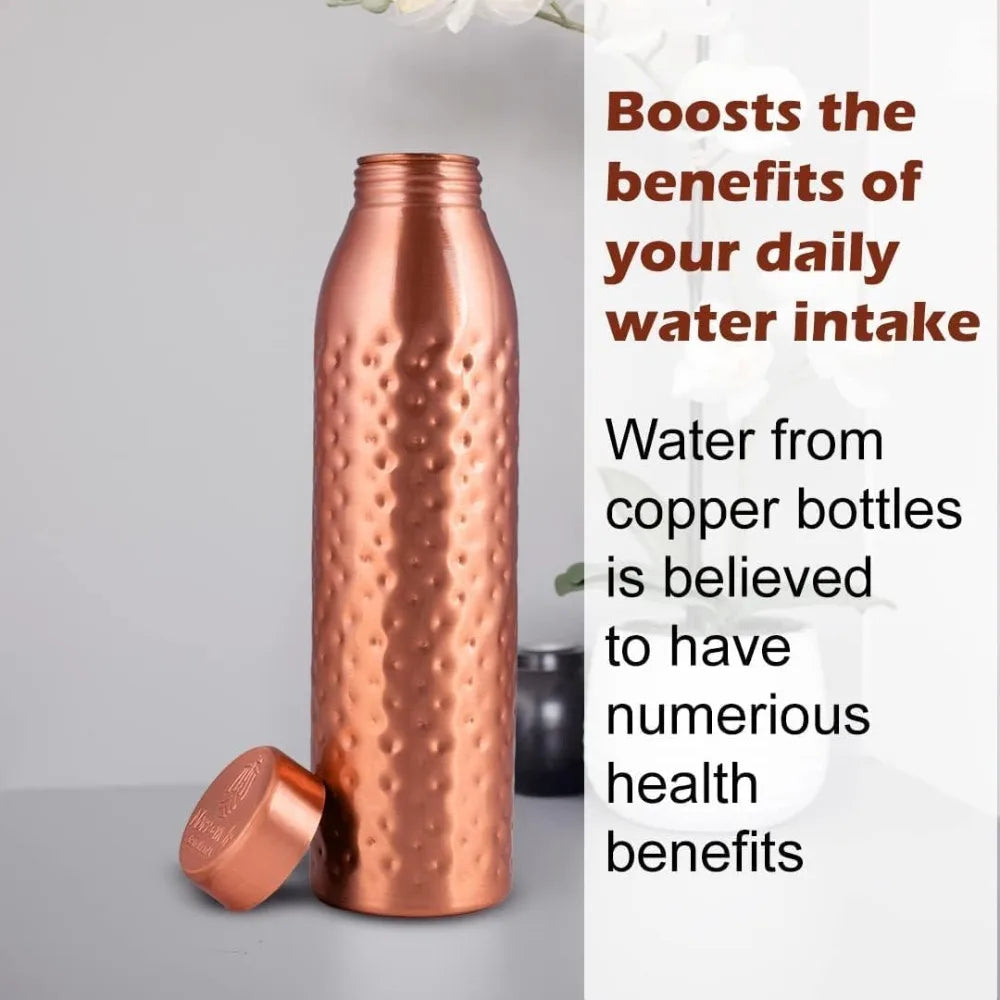Pure Copper Water Bottle Hammered Ayurvedic Vessel