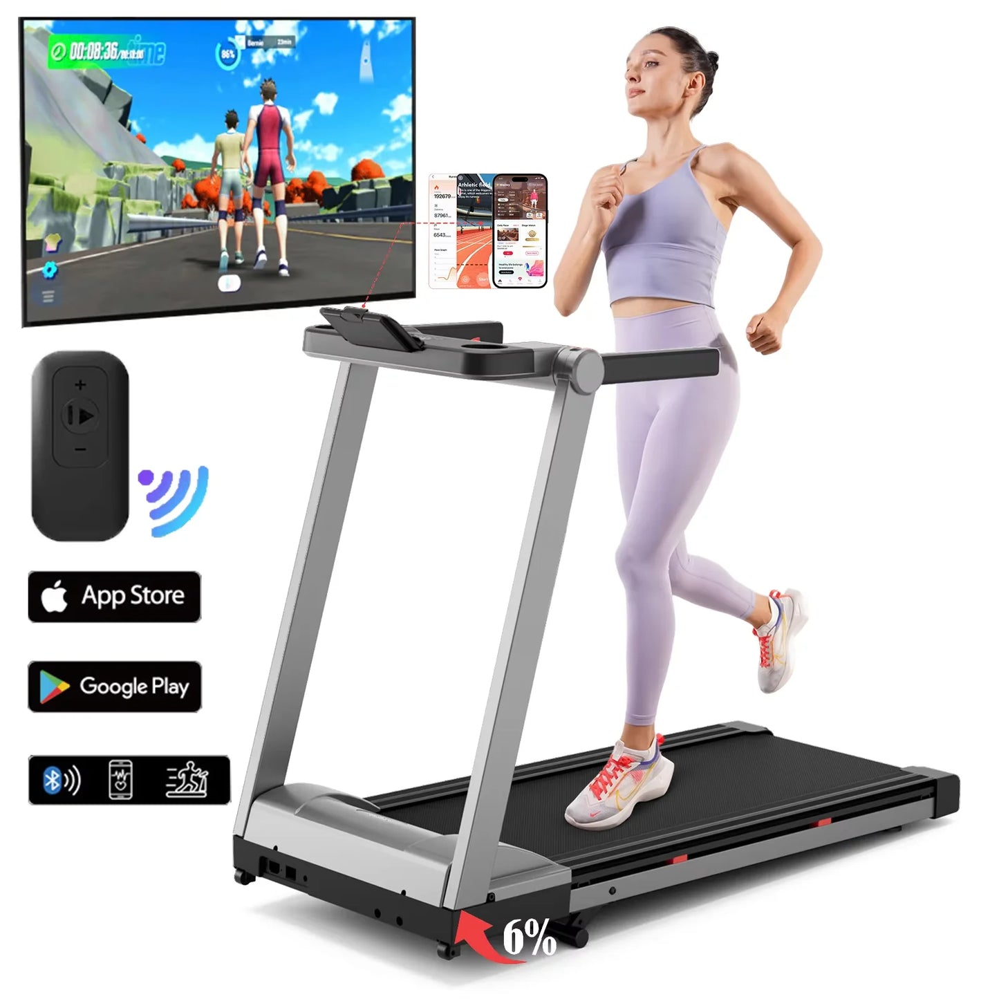 Superun 3.5HP Foldable Incline Treadmill With App Control