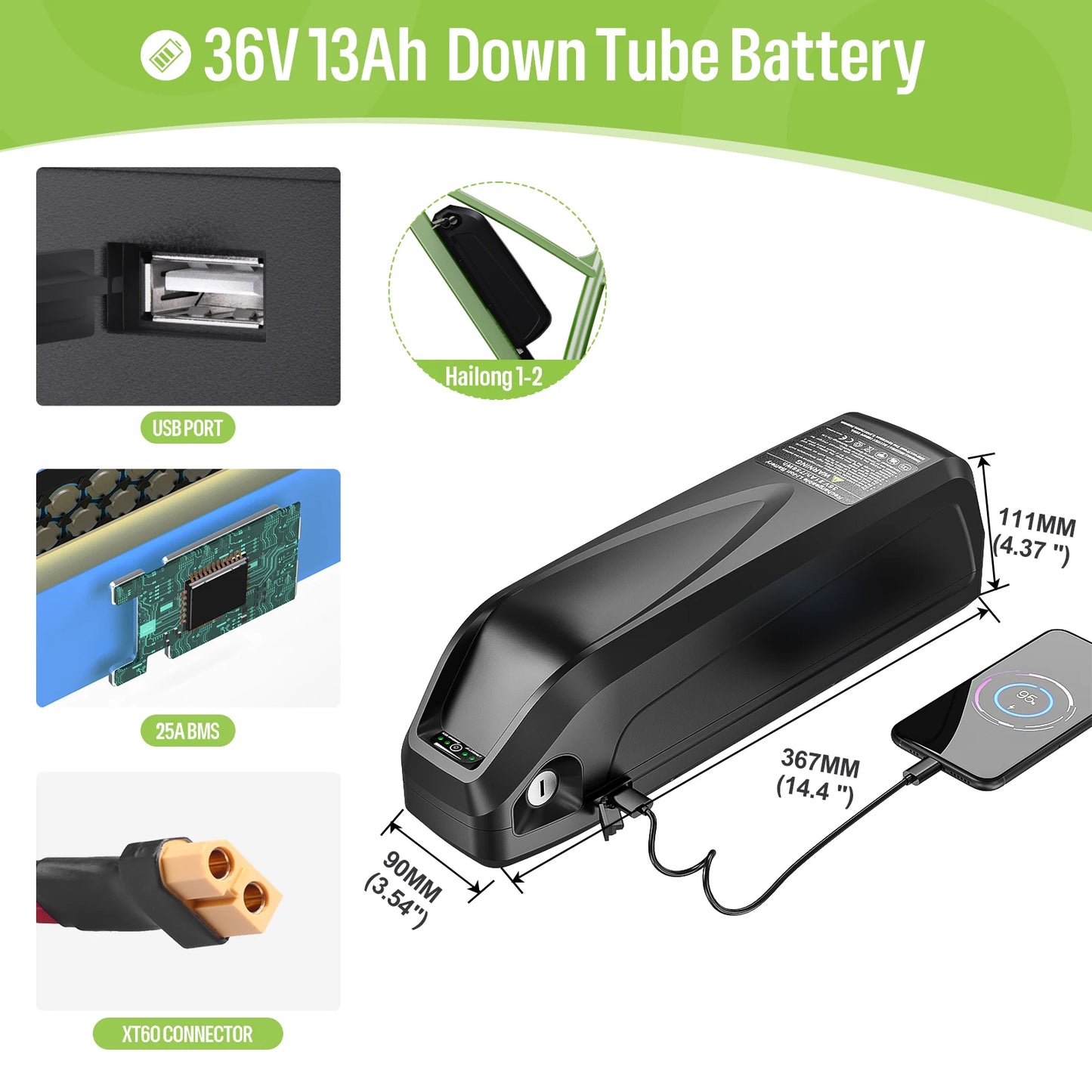 Original Ebike Battery 52V 48V 36V Hailong 18650 21700 Pack For Bafang Tongsheng