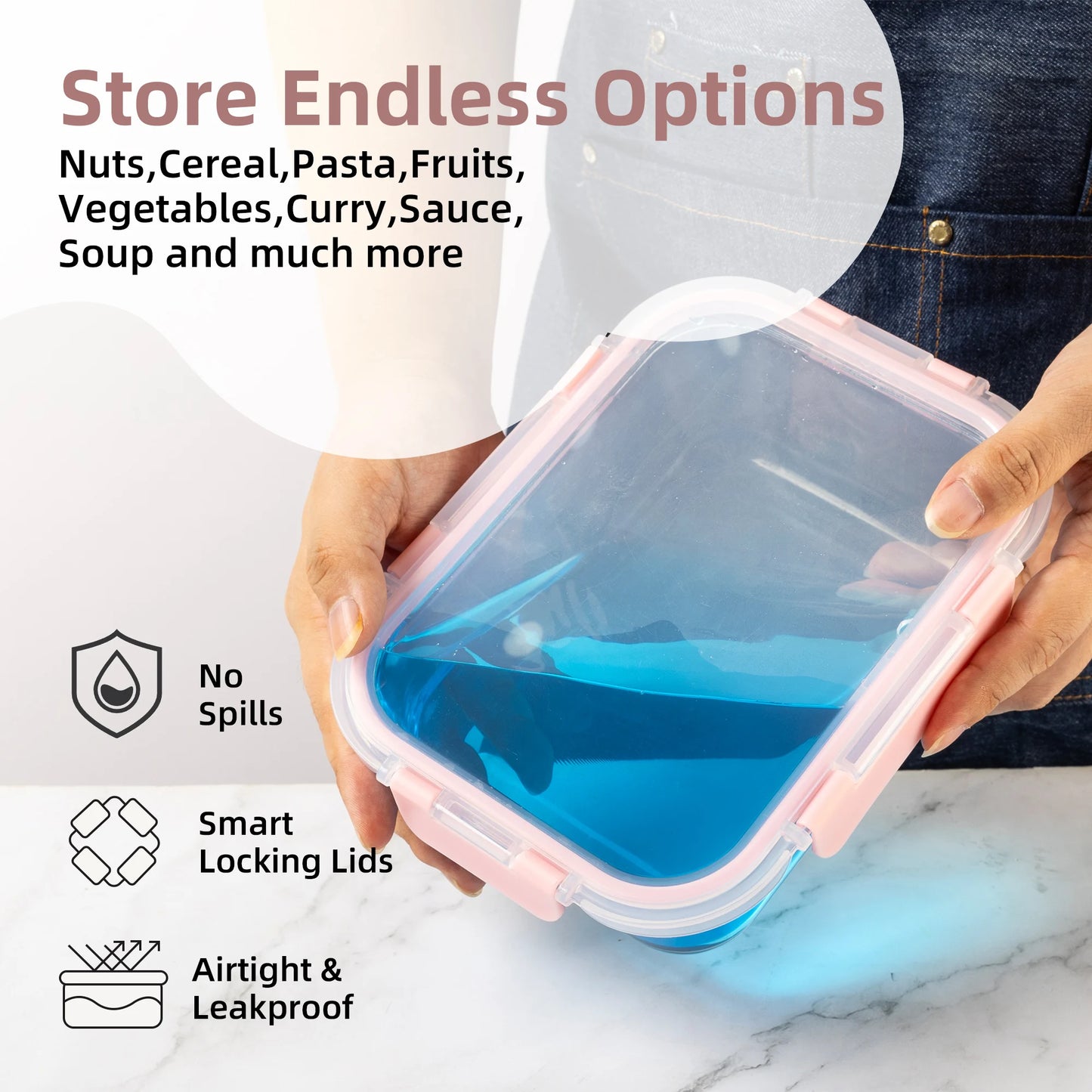 Glass Food Storage Containers Set Leakproof Airtight BPA-Free Microwave Oven-Safe