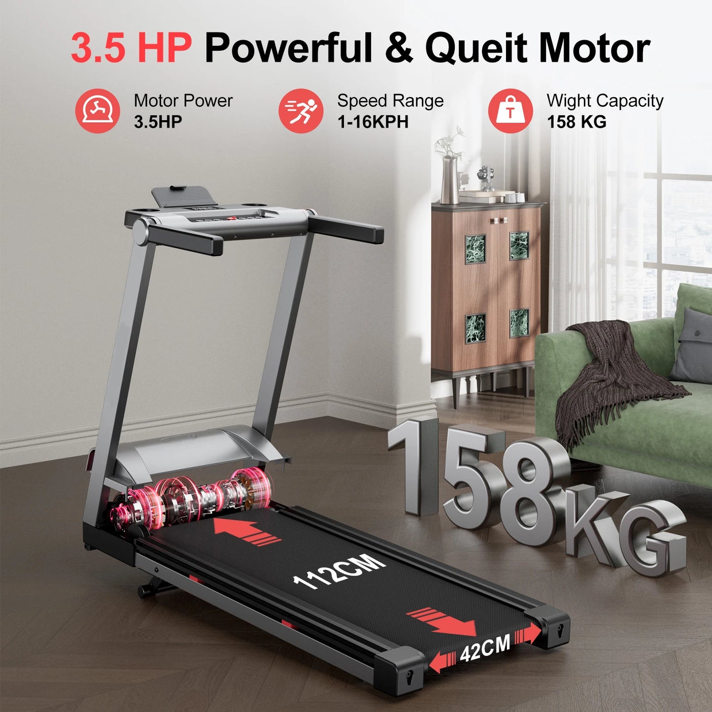 Superun 3.5HP Foldable Incline Treadmill With App Control