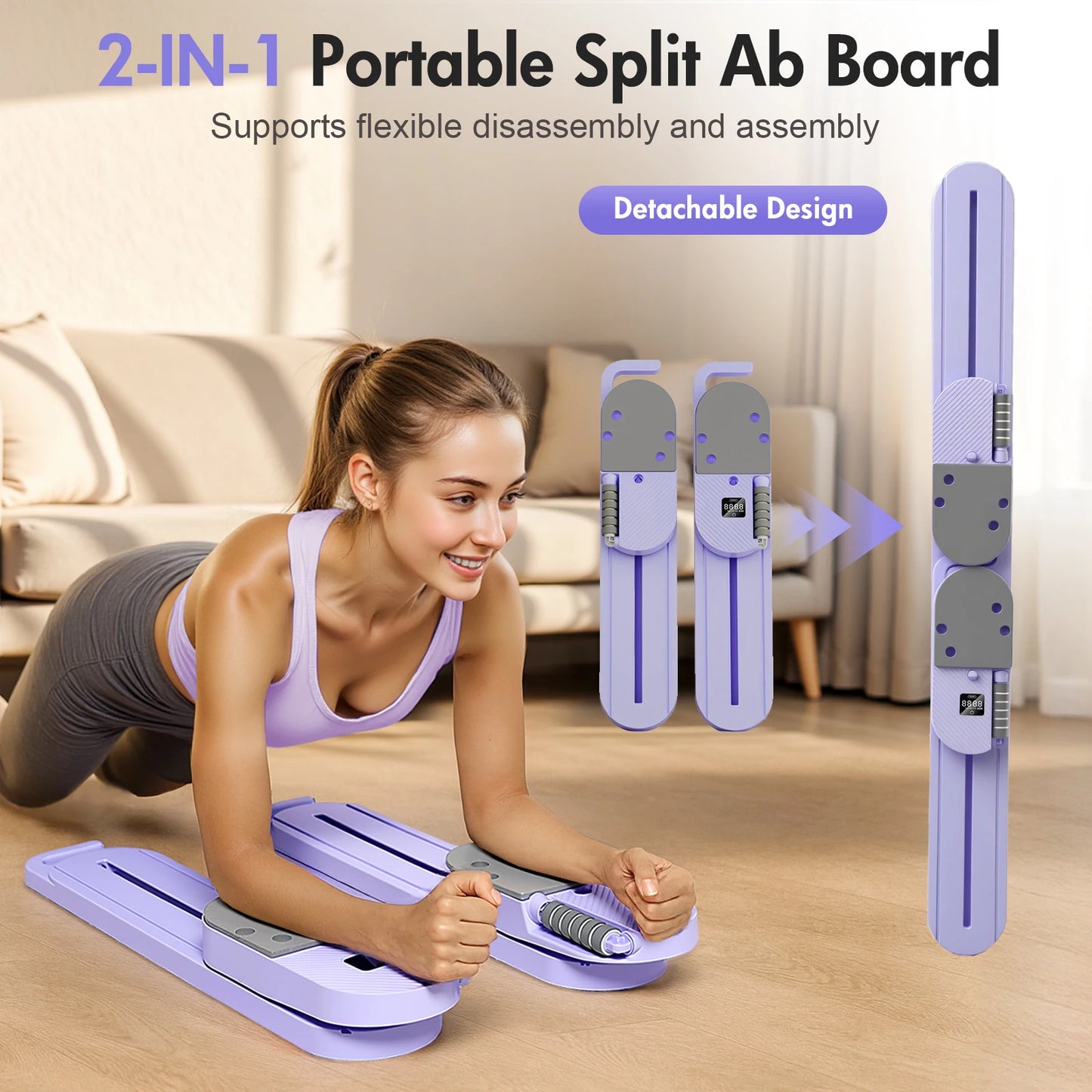 Pilates Reformer Board Portable Split Resistance Gym With Bands LCD Display