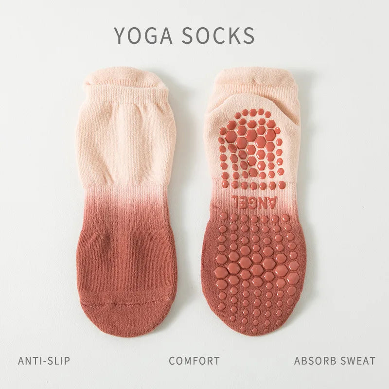 Women Yoga Socks Cotton Gradient Non Slip Silicone Grip Low Ankle Pilates Socks