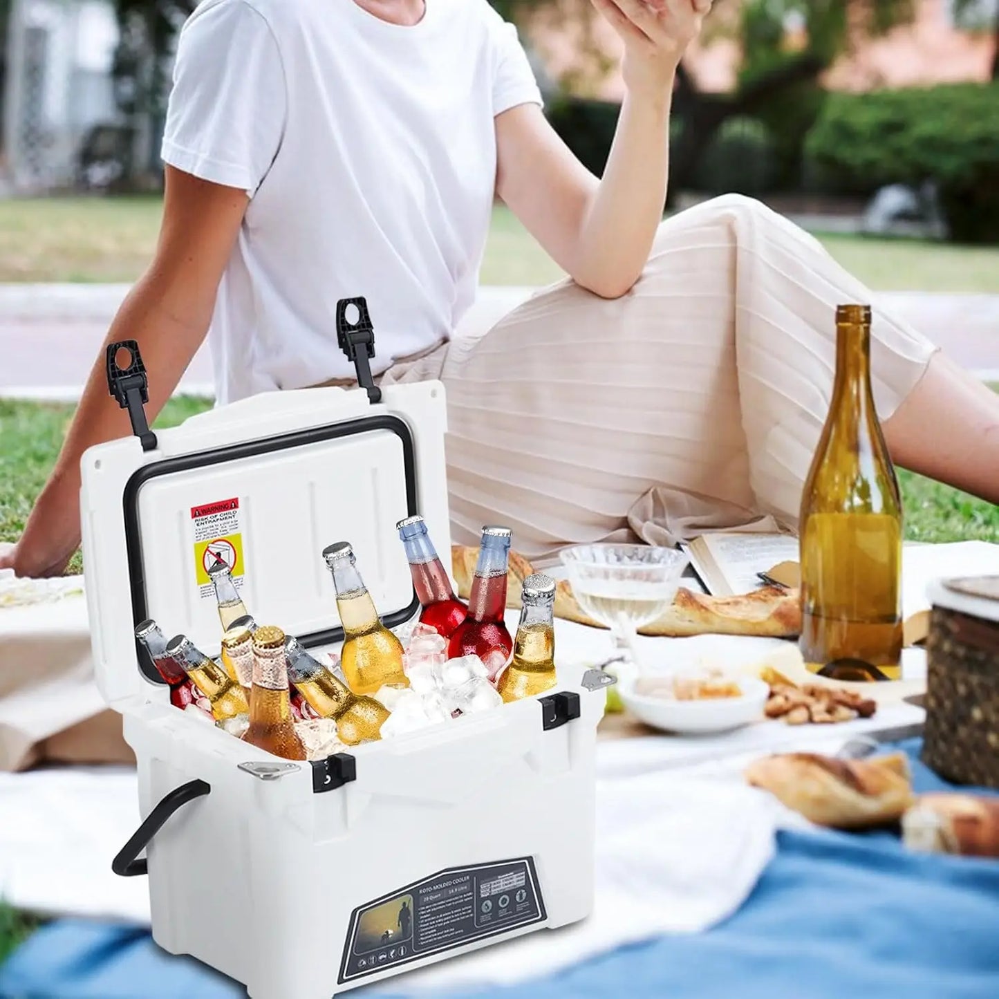 Heavy Duty Portable Ice Cooler With Cup Holder Fish Ruler Bottle Opener