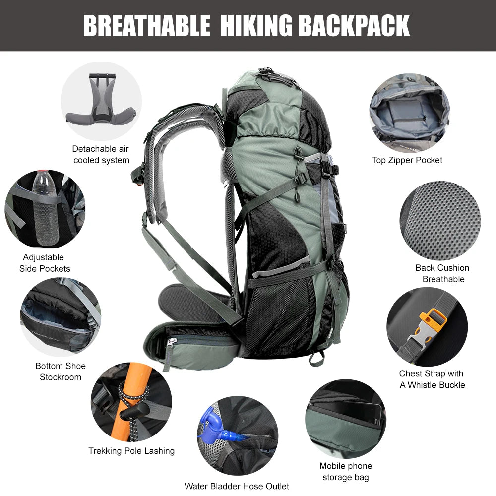 WestTune Explorer Internal Frame Backpack Weatherproofing Rain Cover HikingAdventures