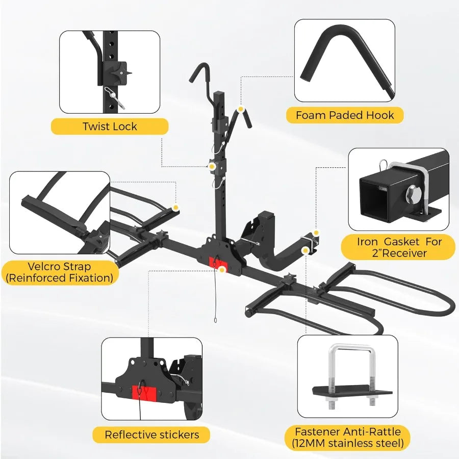 Hitch Bike Rack Wobble Free Tilting Folding Fat Tire Ebike Carrier 2 Bike 200 Lb