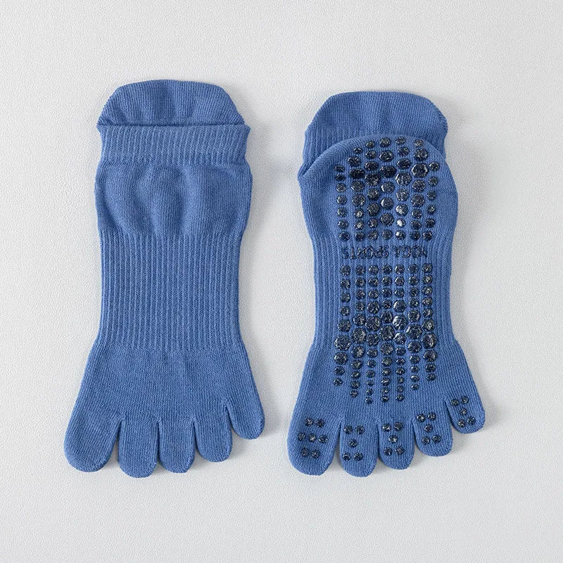 Women Full Toe Yoga Socks Cotton Non Slip Silicone Grip Five Toes Pilates
