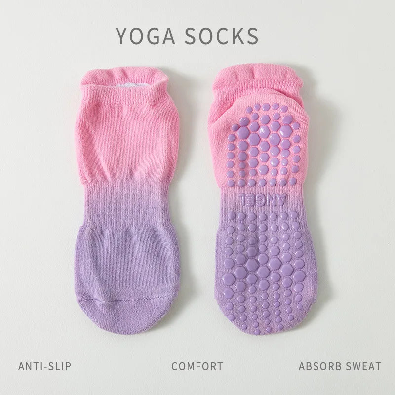 Women Yoga Socks Cotton Gradient Non Slip Silicone Grip Low Ankle Pilates Socks
