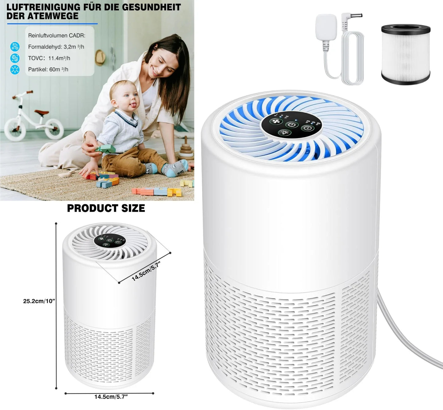 H13 True HEPA Air Purifier For Home Low Noise Removes 99.97 Percent Pollutants