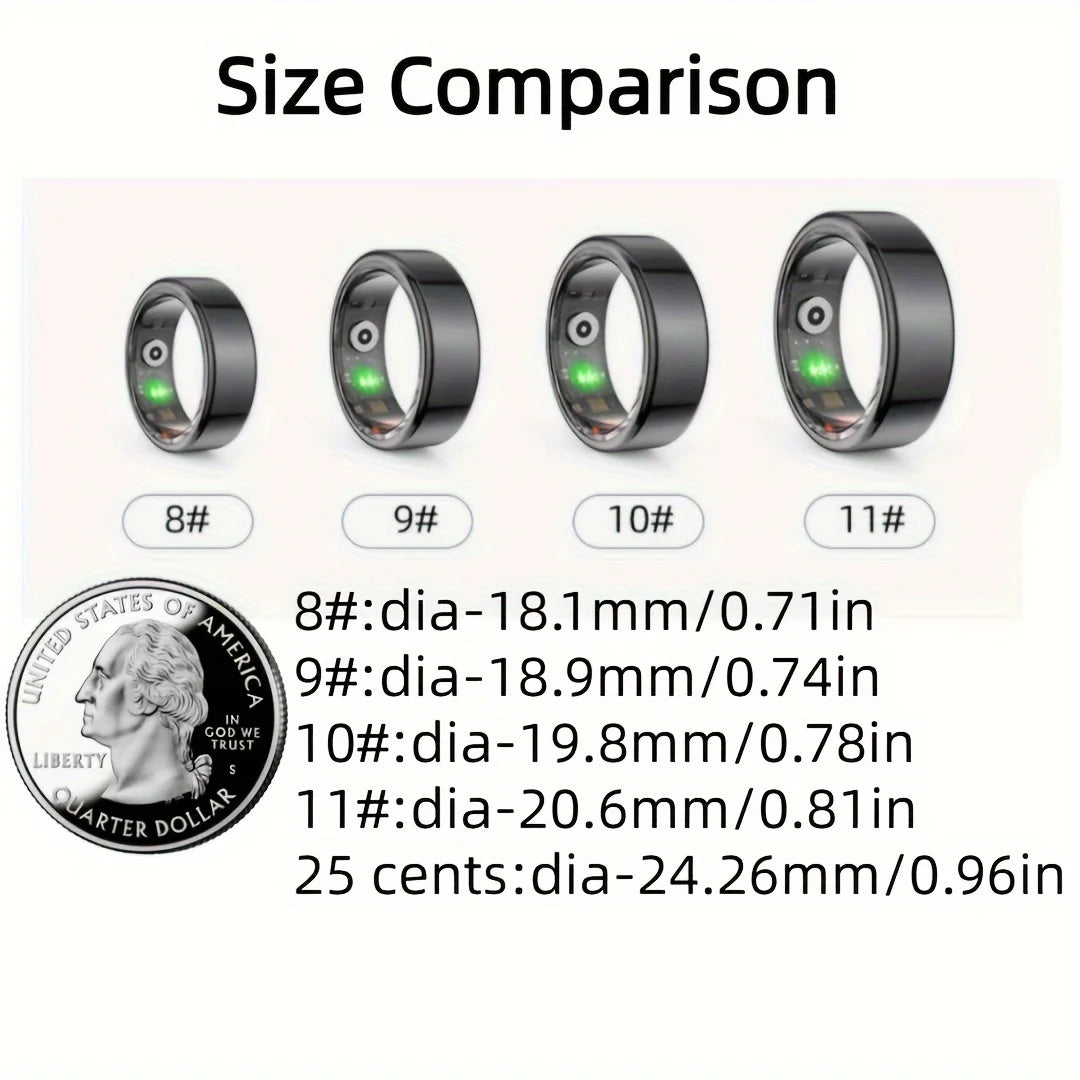 Smart Ring Activity Tracker Step Counter Sports Mode Stainless Steel Unisex Heart Rate Monitor