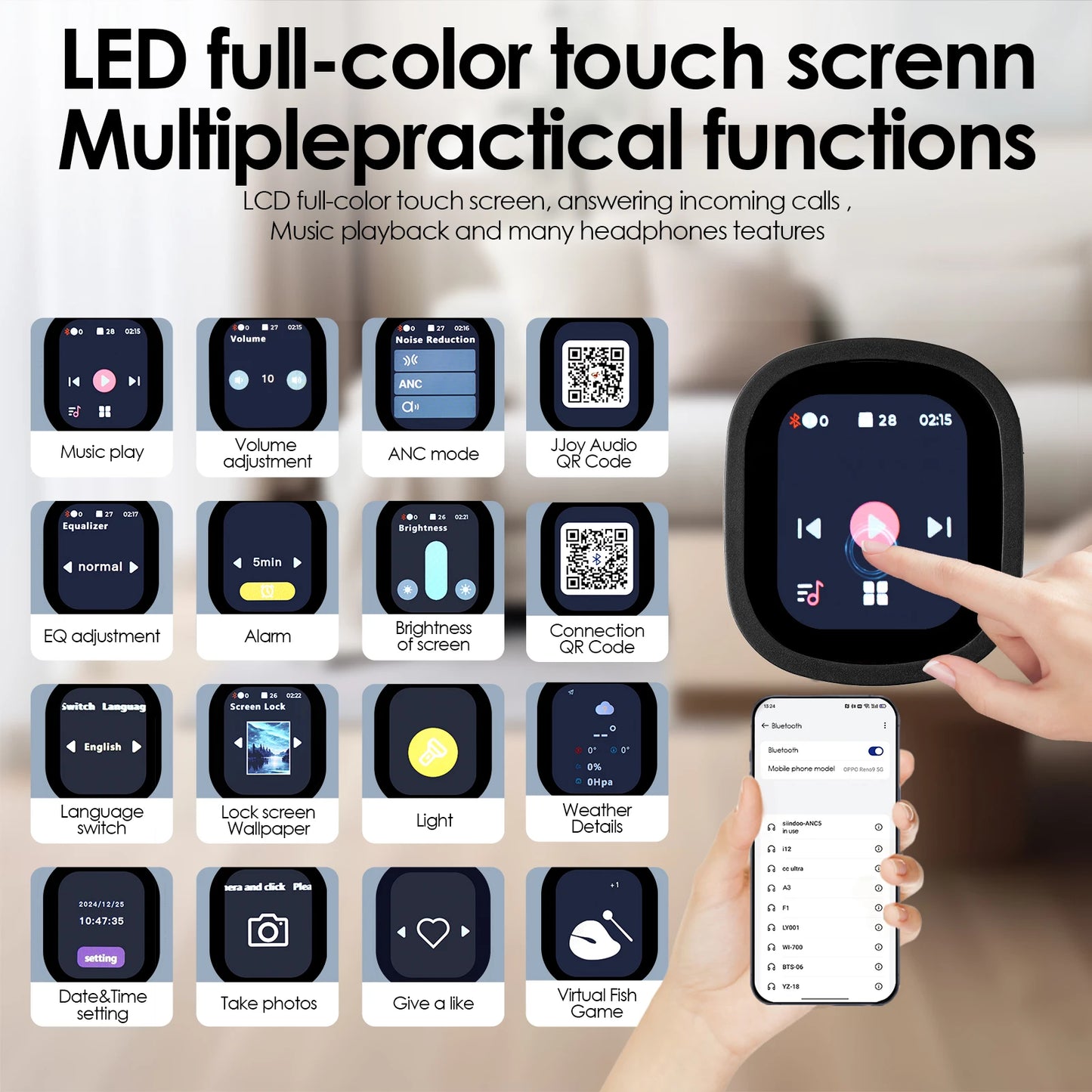 Siindoo ANC930Plus Hybrid Wireless Headphones Featuring Advanced Touch Controls App