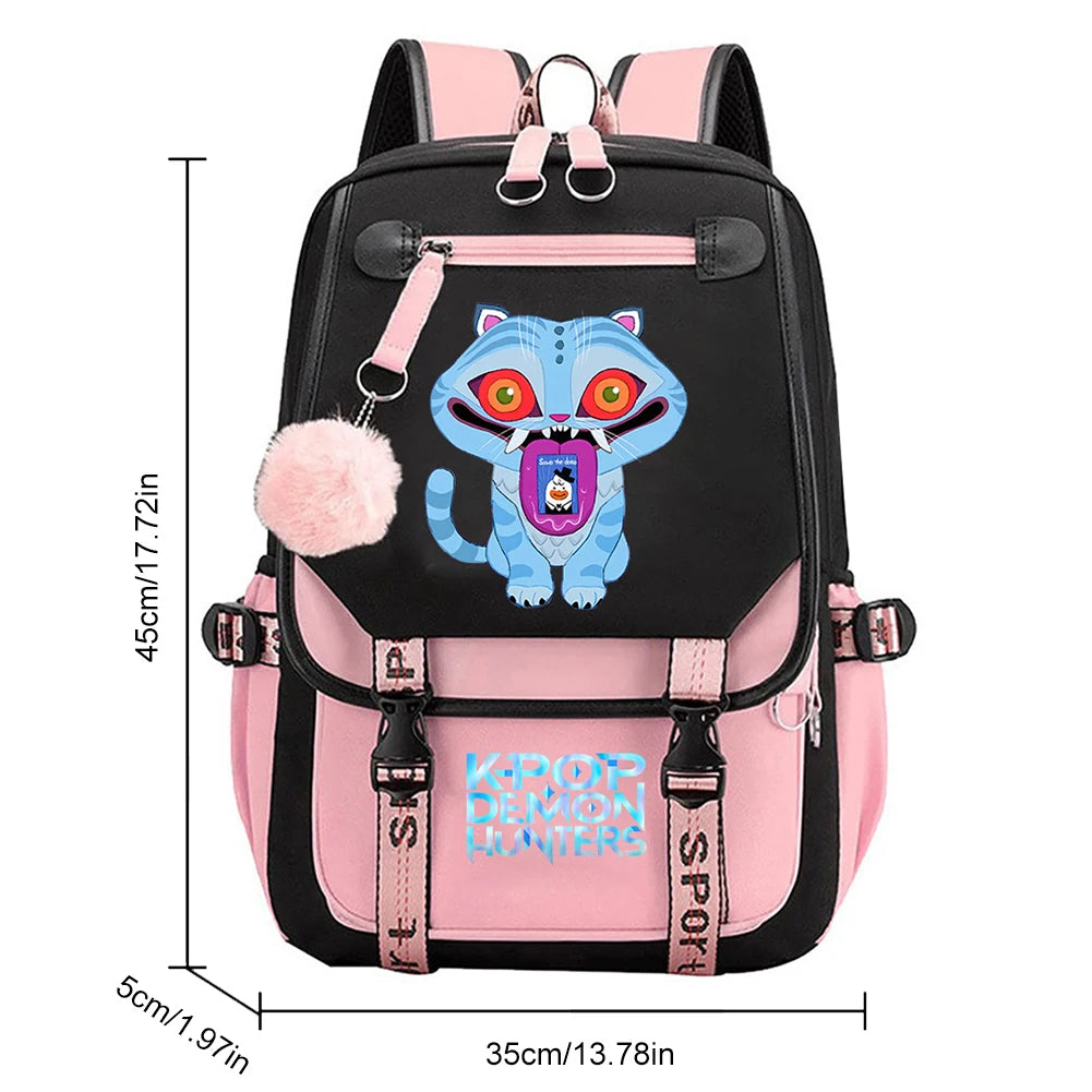 KPop Movie Print School Backpack With USB Port Laptop Bag