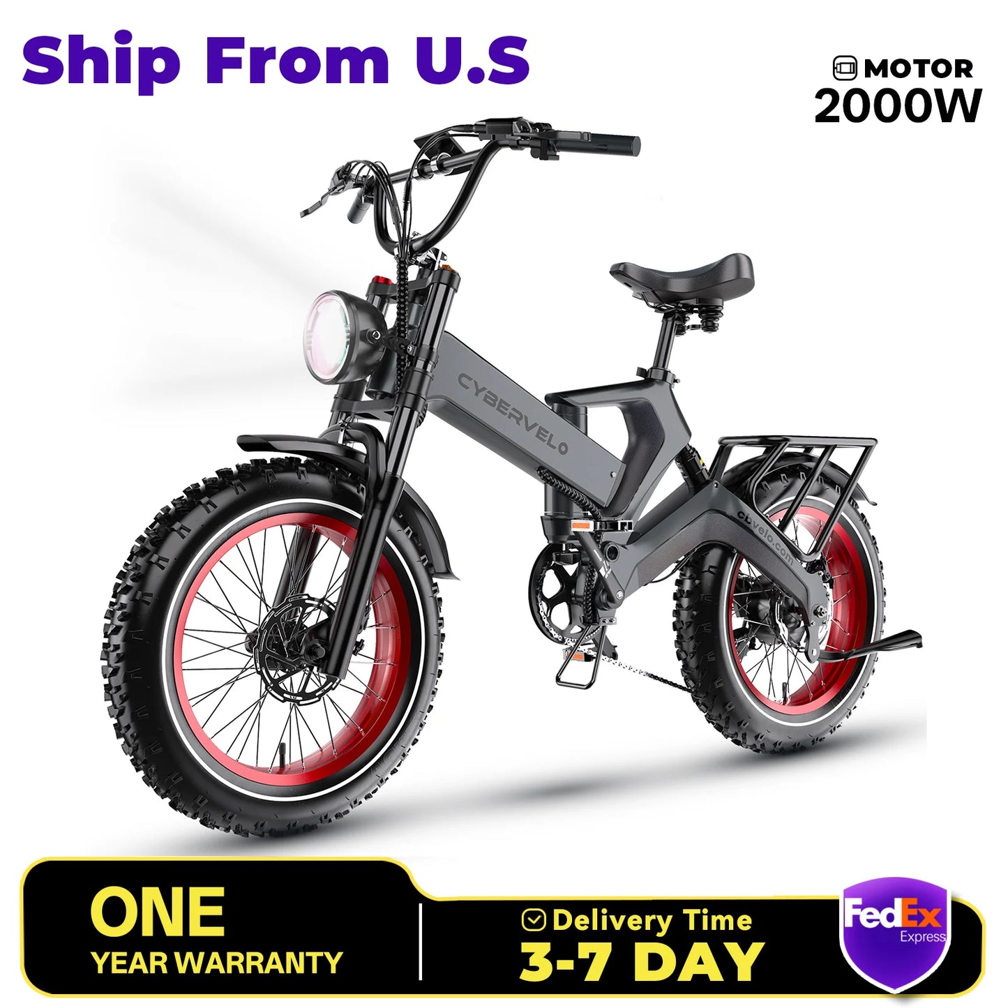Cybervelo EK6 Peak 2000W Folding Electric Bike With Removable Battery 48V 25Ah