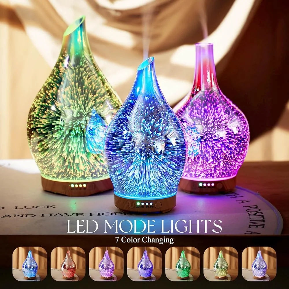 XMSJ Handmade Glass Oil Diffuser Ultrasonic Aromatherapy LED