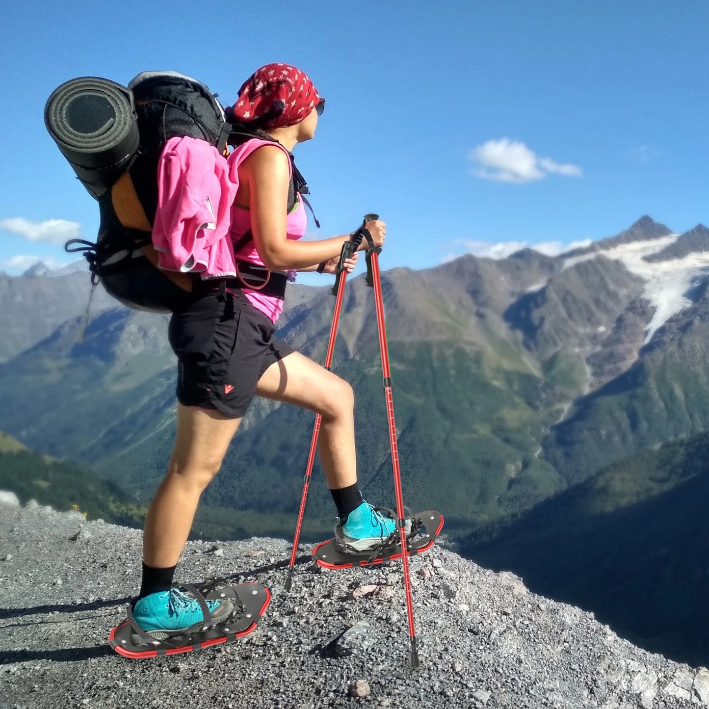 21 Inch Snowshoes With Adjustable Trekking Poles for Men Women Load 66-154lbs