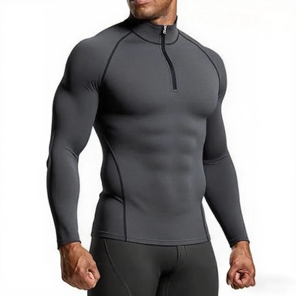 Mens Slim Fit Long Sleeve Sports Tee For Gym And Running Breathable Polyester