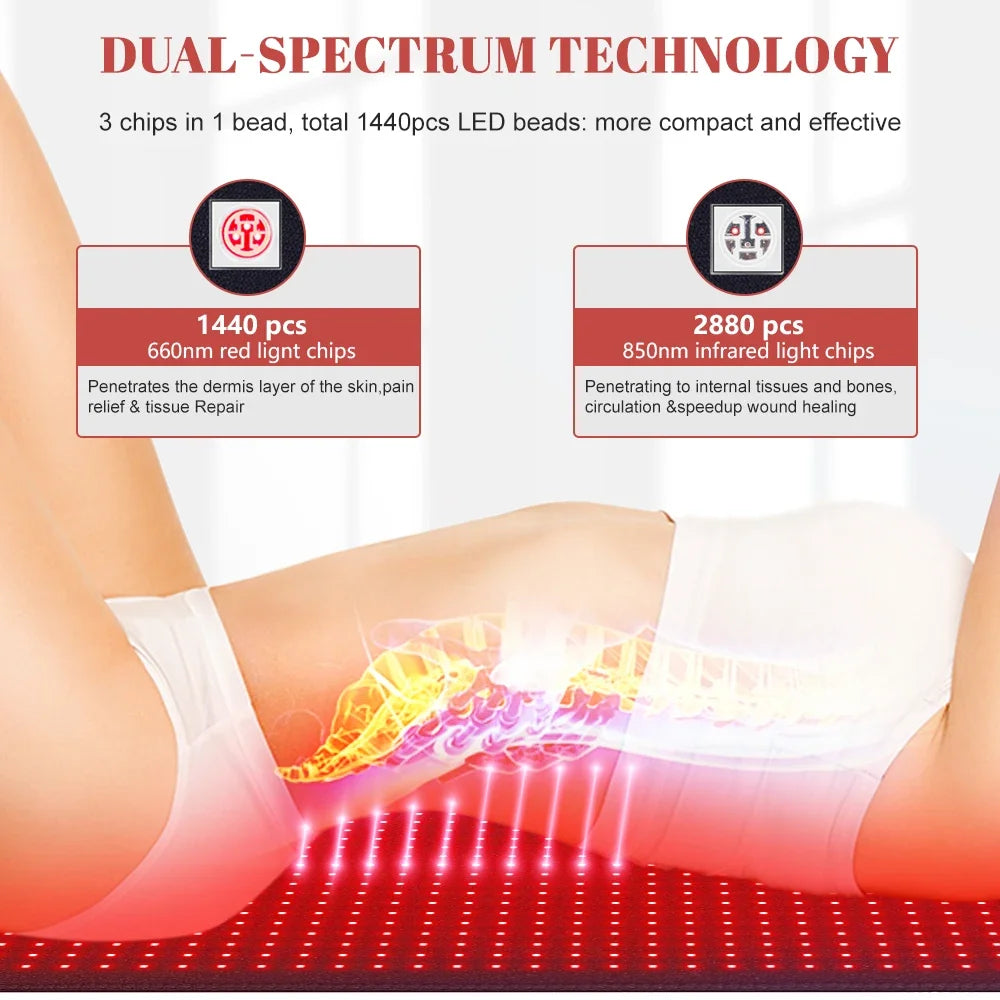 1440 LED 660nm 850nm Red Infrared Light Therapy Mat 76x24 160W Body Pain Relief