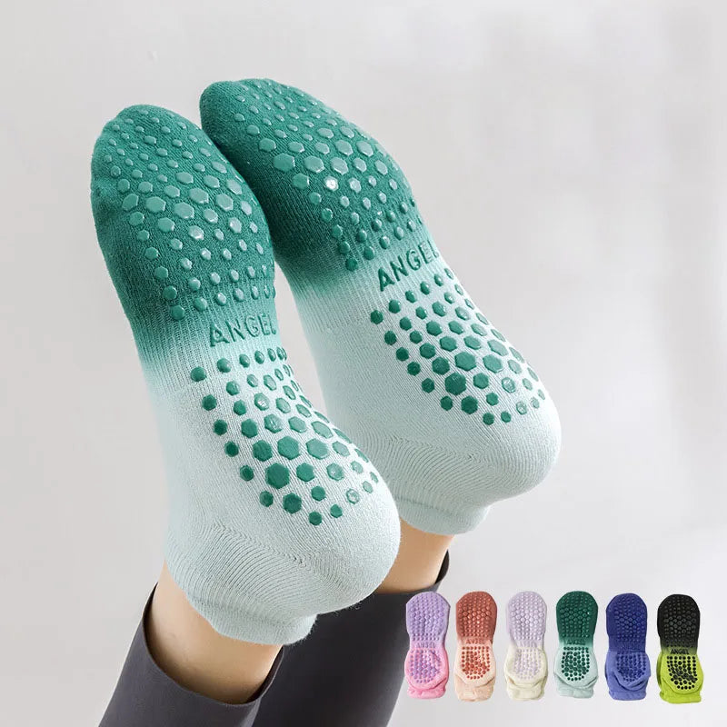 Women Yoga Socks Cotton Gradient Non Slip Silicone Grip Low Ankle Pilates Socks