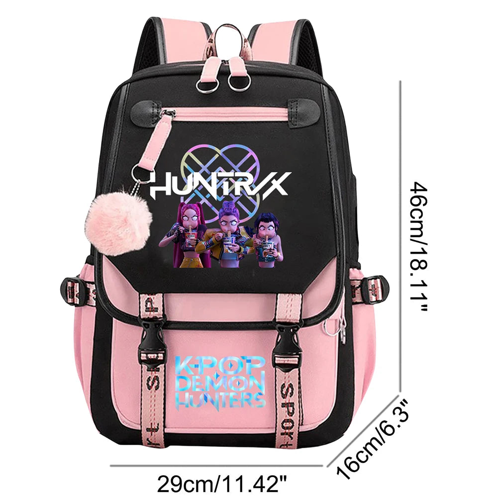 KPop Movie Print School Backpack With USB Port Laptop Bag