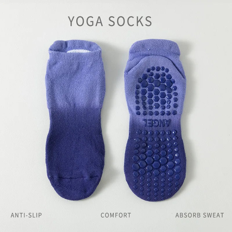 Women Yoga Socks Cotton Gradient Non Slip Silicone Grip Low Ankle Pilates Socks