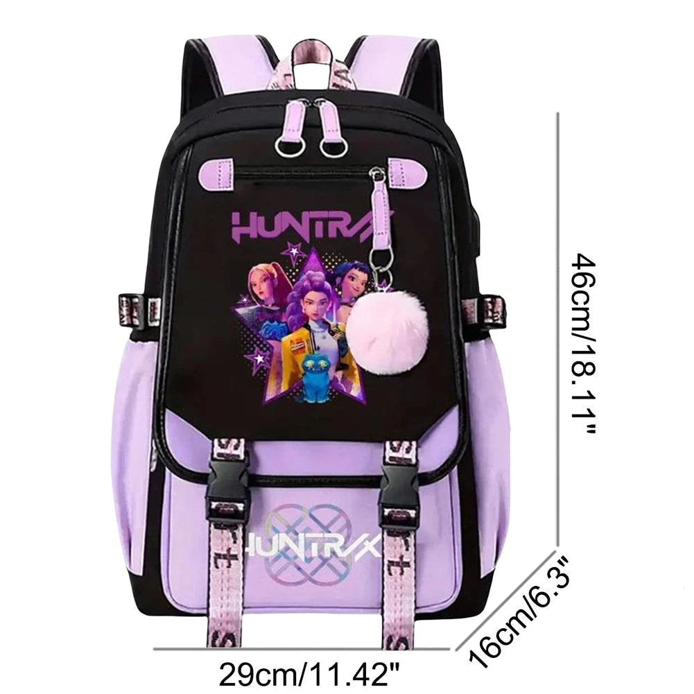 KPop Movie Print School Backpack With USB Port Laptop Bag