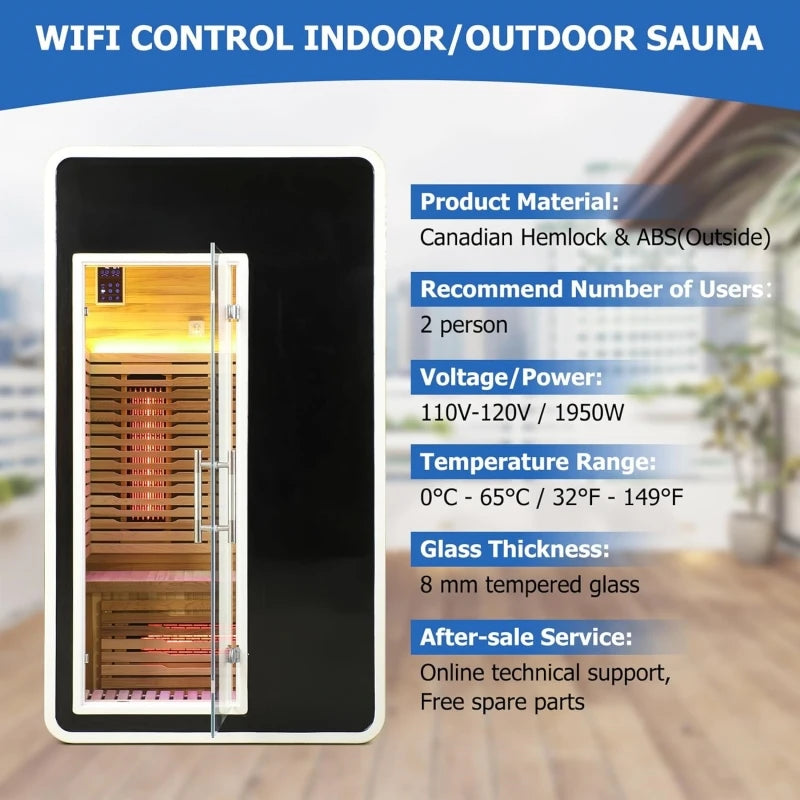 Infrared Wooden Sauna With WiFi Control And Six Heating Elements