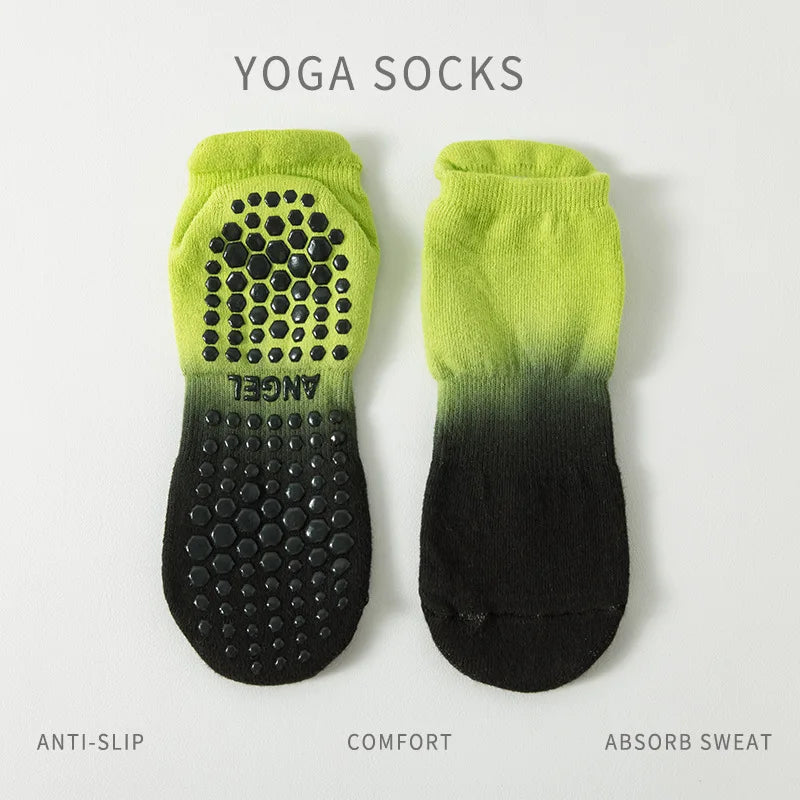 Women Yoga Socks Cotton Gradient Non Slip Silicone Grip Low Ankle Pilates Socks
