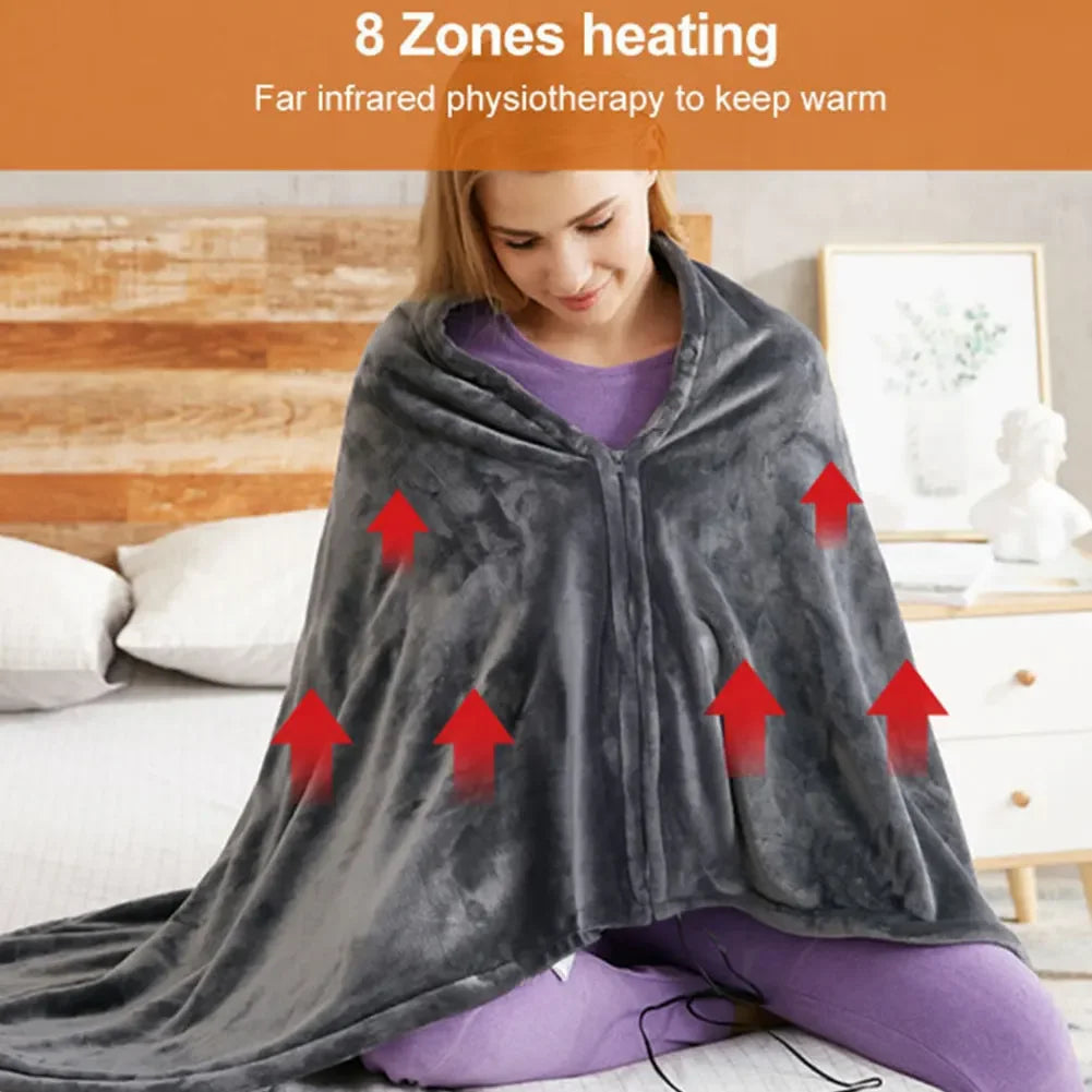 USB Heated Shawl Electric Blanket With 3 Heating Levels Wearable Poncho Throw